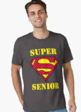  Image taken from redbubble.com sale of super senior essential t-shirt. The anonymous male model shown is 6 '2 " / 188 cm tall and wearing a large size.