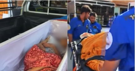 Two images taken from a recording taken during the initial discovery of the woman’s survival after funeral staff heard faint knocking coming from the coffin. Pictures taken on November 23, 2025. 